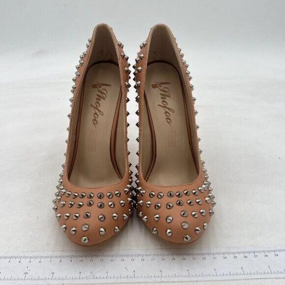 Women Dressy Rivet Pumps Round Closed Toe Slip on Stiletto High Heels Shoes - Picture 3 of 7